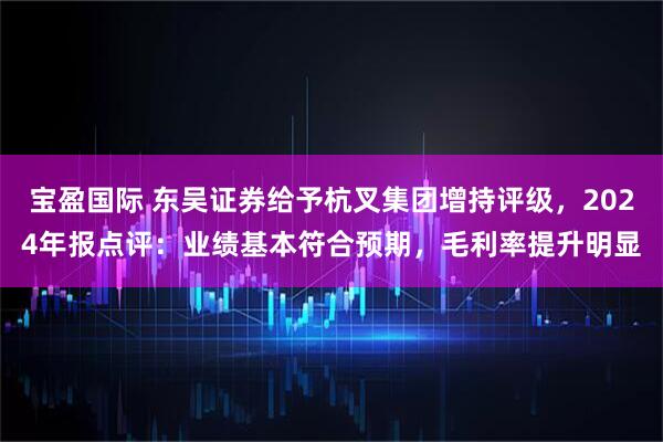 宝盈国际 东吴证券给予杭叉集团增持评级，2024年报点评：业绩基本符合预期，毛利率提升明显