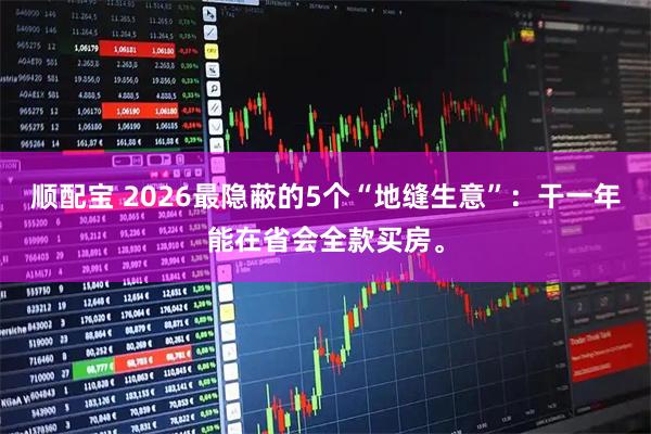 顺配宝 2026最隐蔽的5个“地缝生意”：干一年能在省会全款买房。
