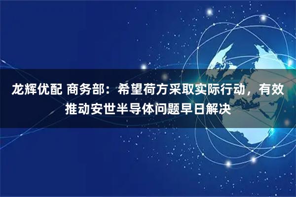 龙辉优配 商务部：希望荷方采取实际行动，有效推动安世半导体问题早日解决