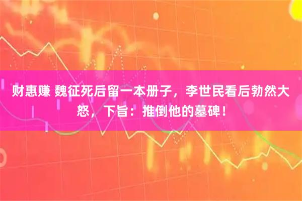 财惠赚 魏征死后留一本册子，李世民看后勃然大怒，下旨：推倒他的墓碑！